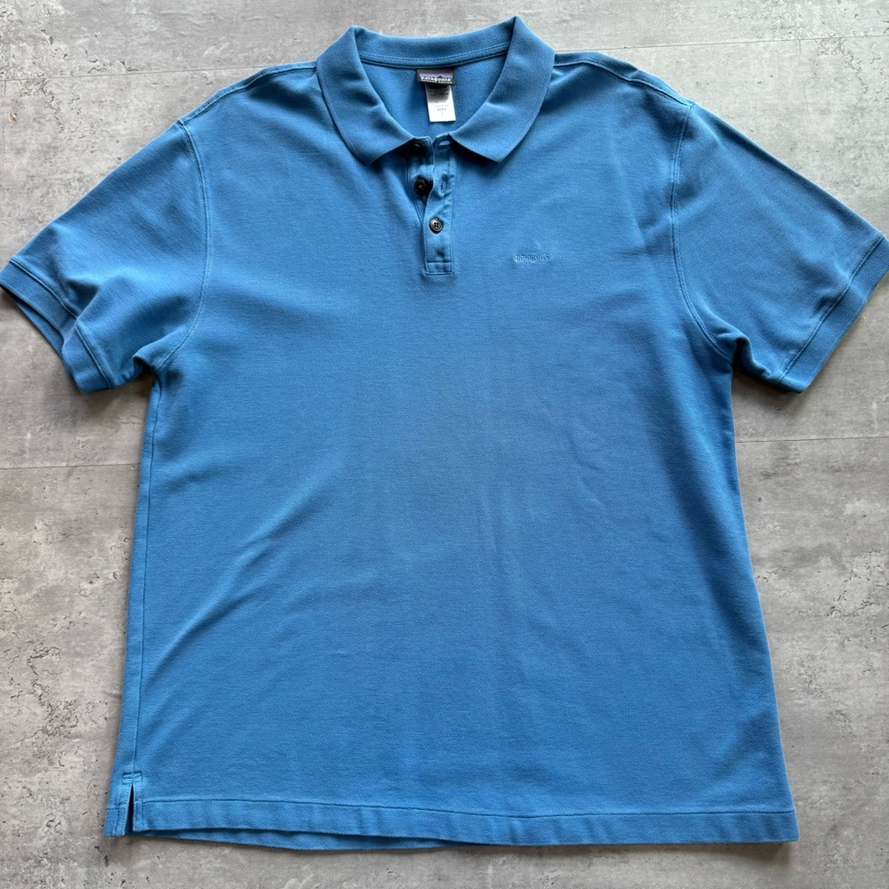 Patagonia Men’s Organic Cotton Polo Shirt Blue Large